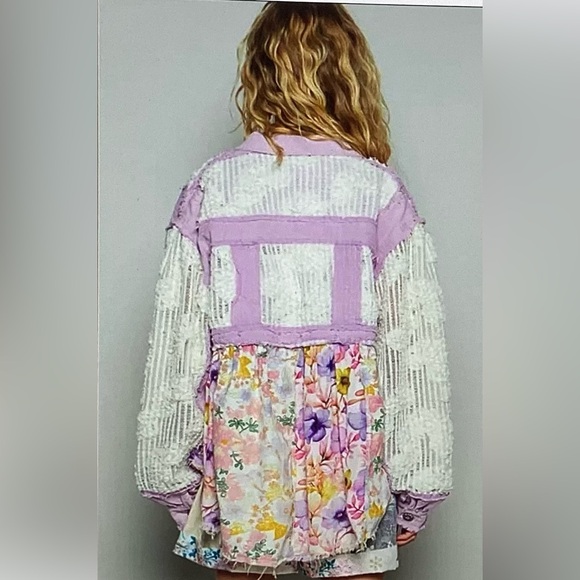 POL Lavender and Cream Patchwork Shirt/Jacket - Picture 3 of 4